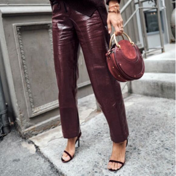 VTG Jeanology Newport News Deep Plum Leather Jeans Size 4 - Picture 1 of 15